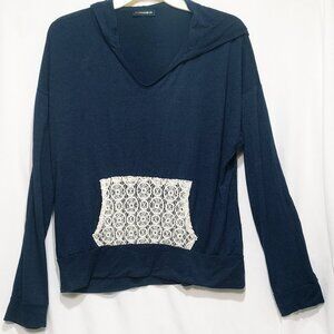 Blue Top Shirt Thin Fabric Hood Lace Front Pocket Flash Mob Size XL Long Sleeves